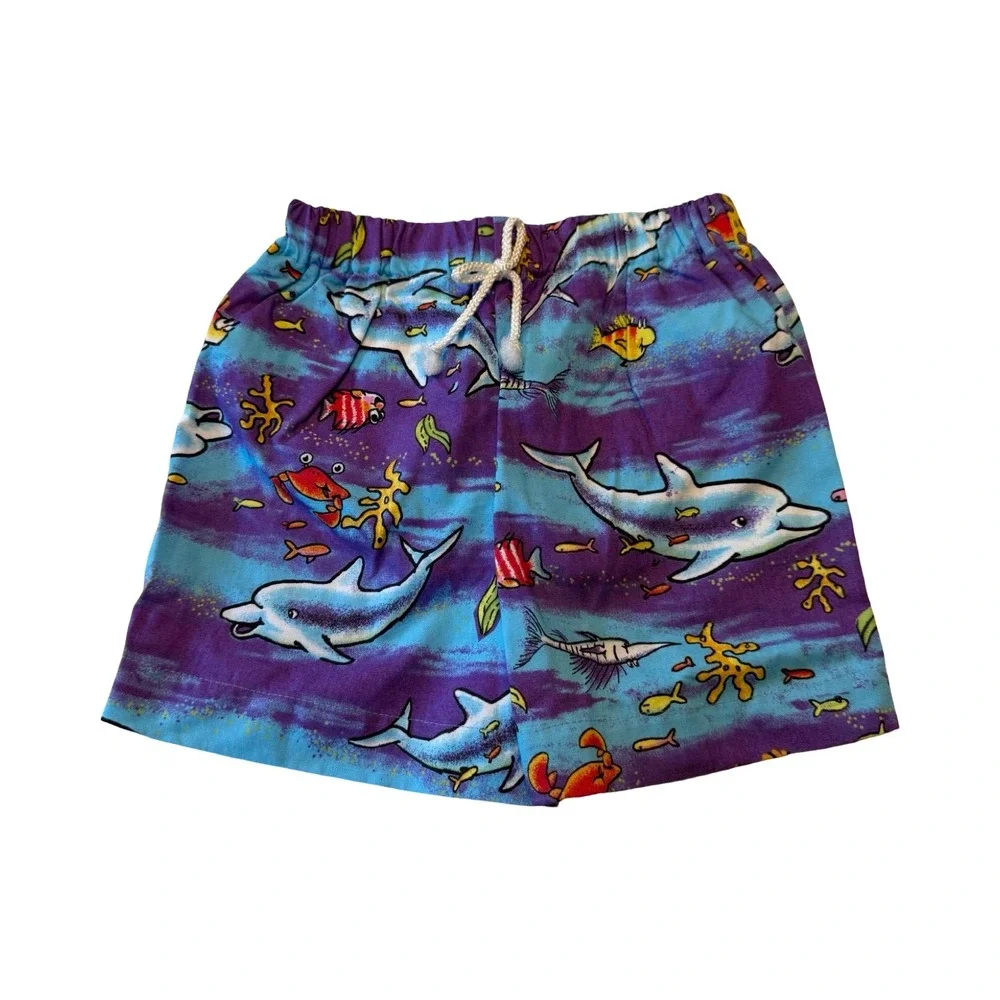 Vintage 1997 Dolphin Fish Print Baby Swim Trunks Purple Blue 12‎ Months RN 16954